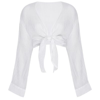 Tahiti Tie Top – White Crinkle Linen